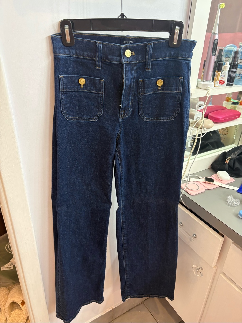 J. Crew Navy Straight-Leg Jeans with Gold-Tone Buttons
